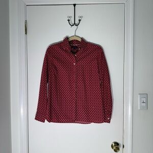 Lands' End Women's Red Geometric Button Down Shirt